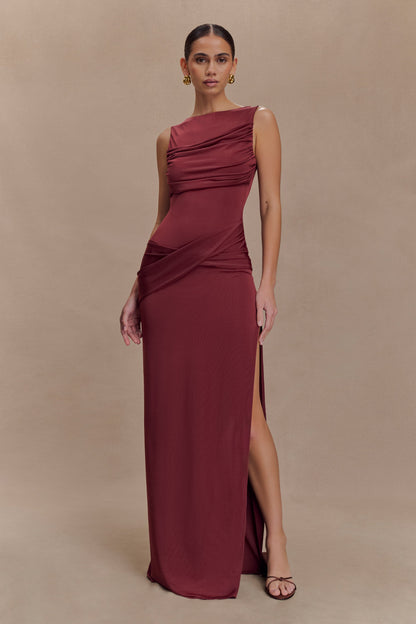 Robe Maxi Henley Slinky à drapé - Vin rouge