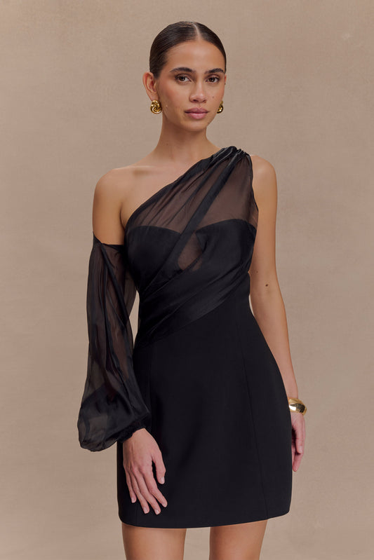 Mini-robe Effie en organza à une seule manche - Noir