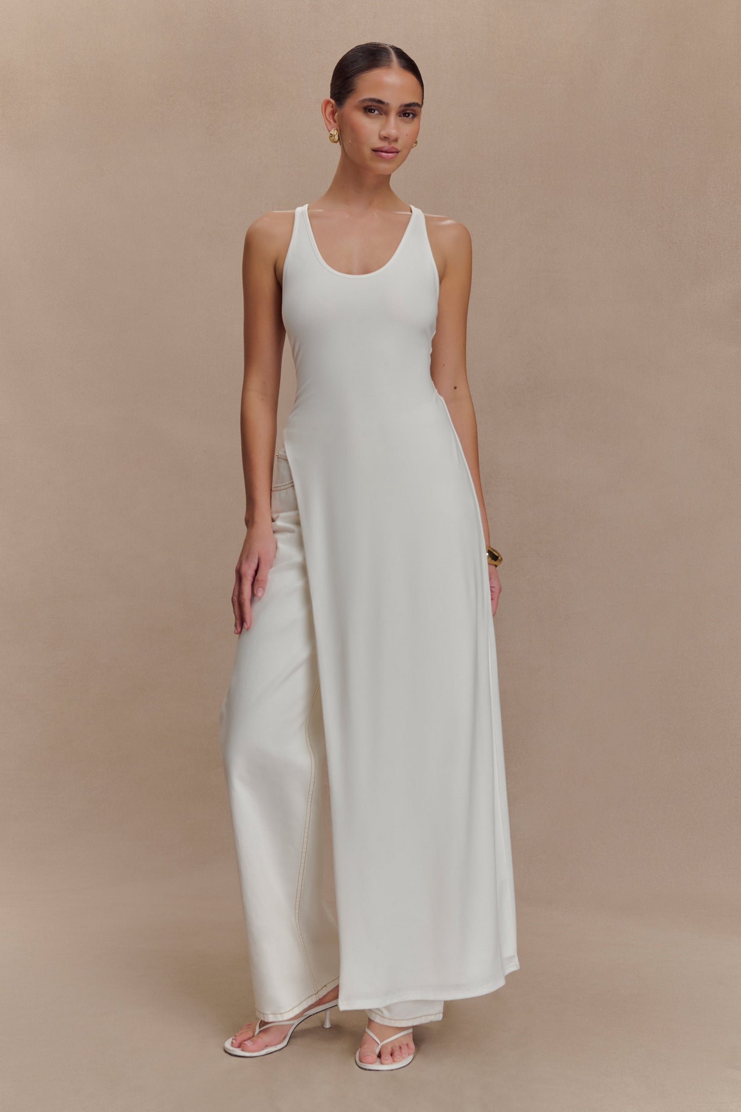 Haut Ellerie à dos nageur et longueur allongée - Blanc