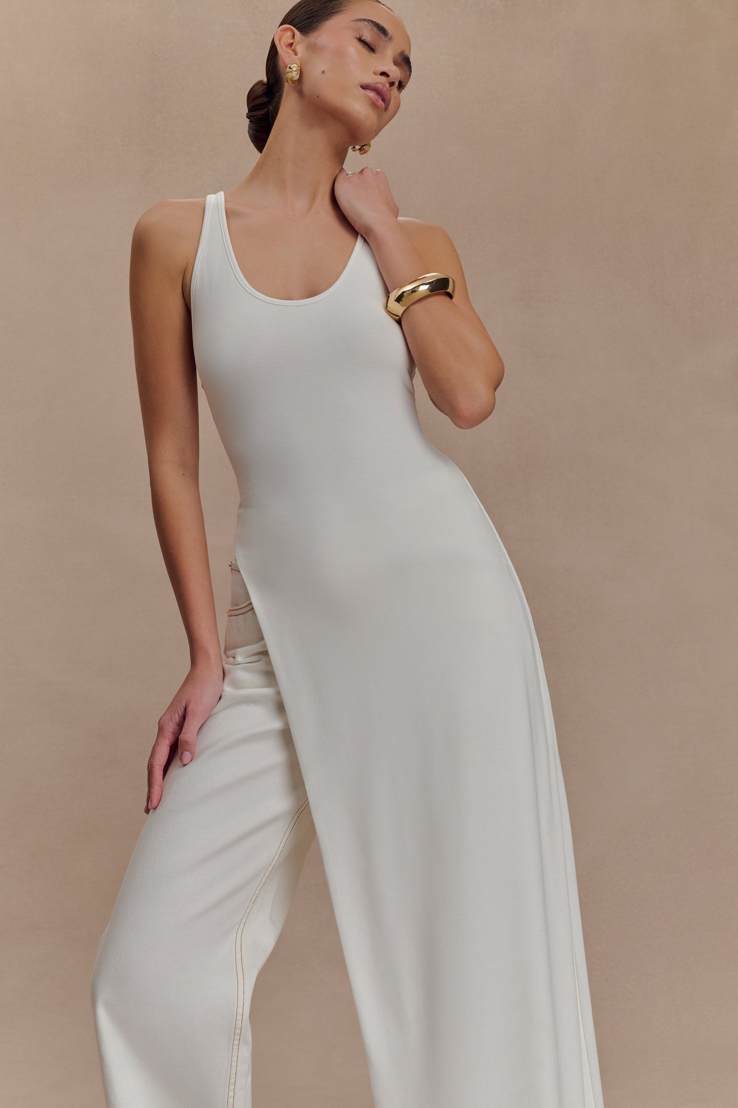 Haut Ellerie à dos nageur et longueur allongée - Blanc