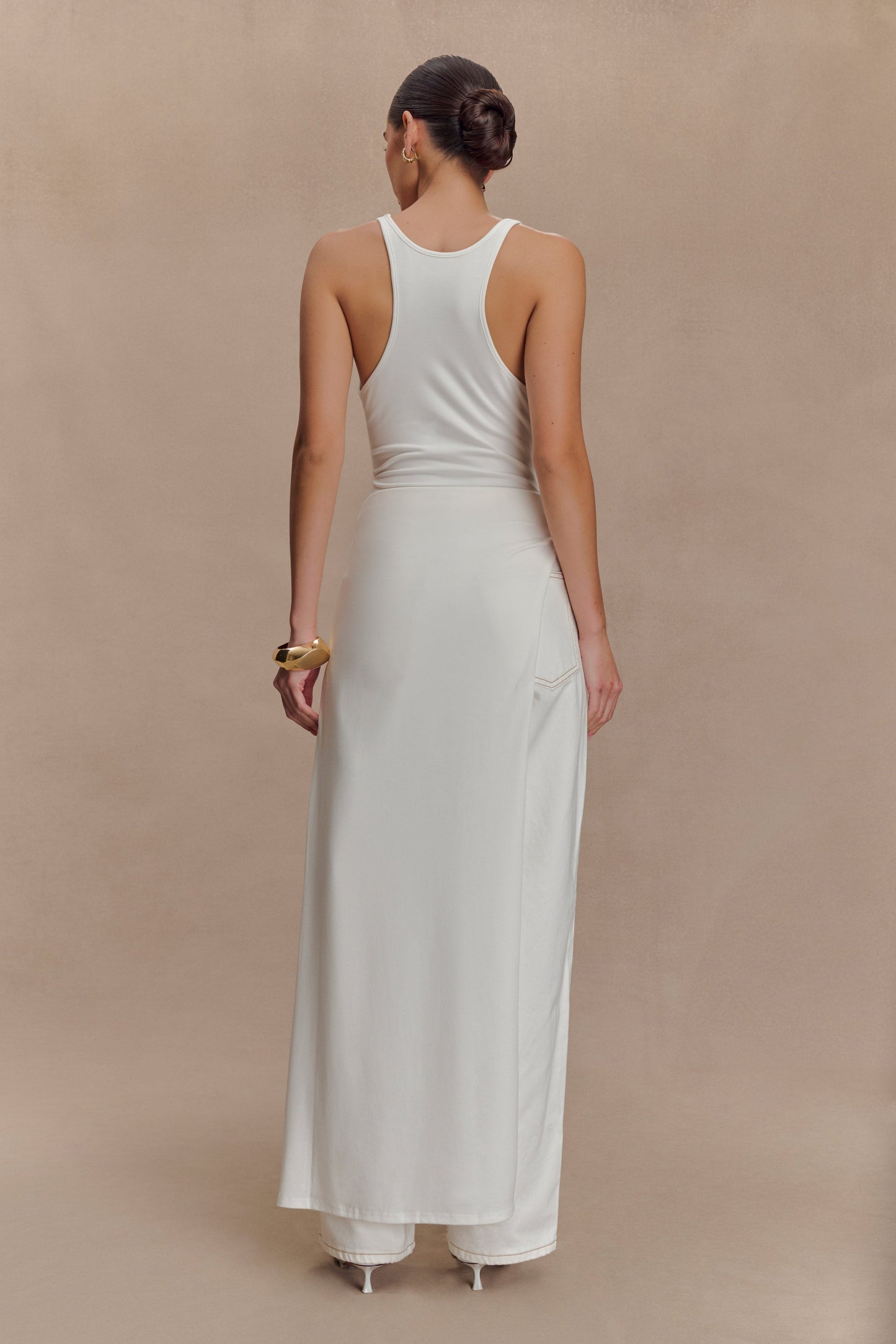 Haut Ellerie à dos nageur et longueur allongée - Blanc