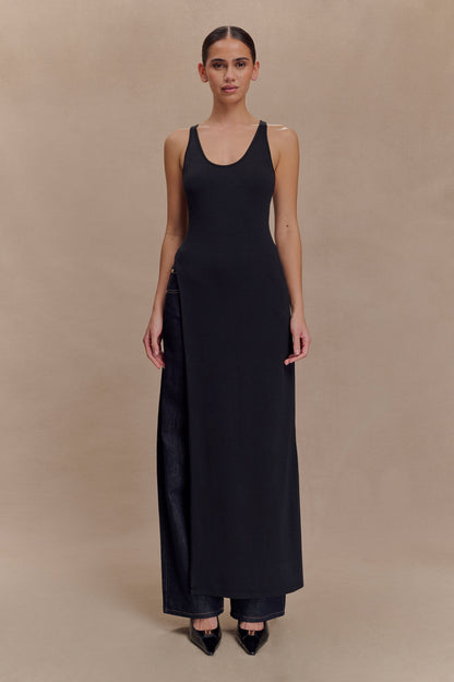 Haut Ellerie à dos nageur et longueur allongée - Noir