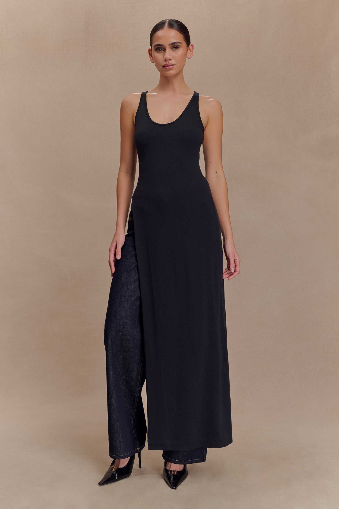 Haut Ellerie à dos nageur et longueur allongée - Noir