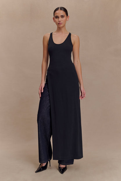 Haut Ellerie à dos nageur et longueur allongée - Noir