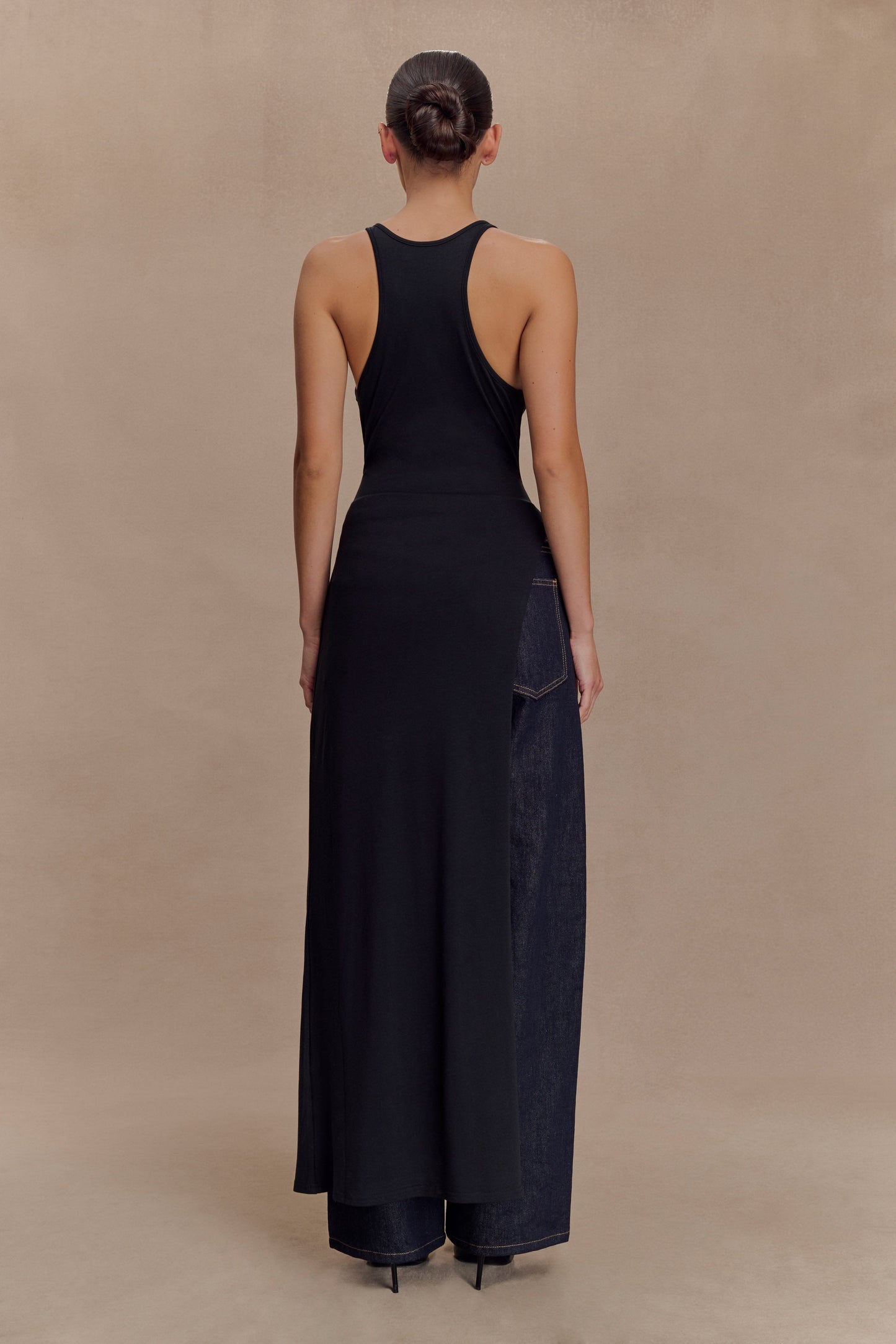 Haut Ellerie à dos nageur et longueur allongée - Noir