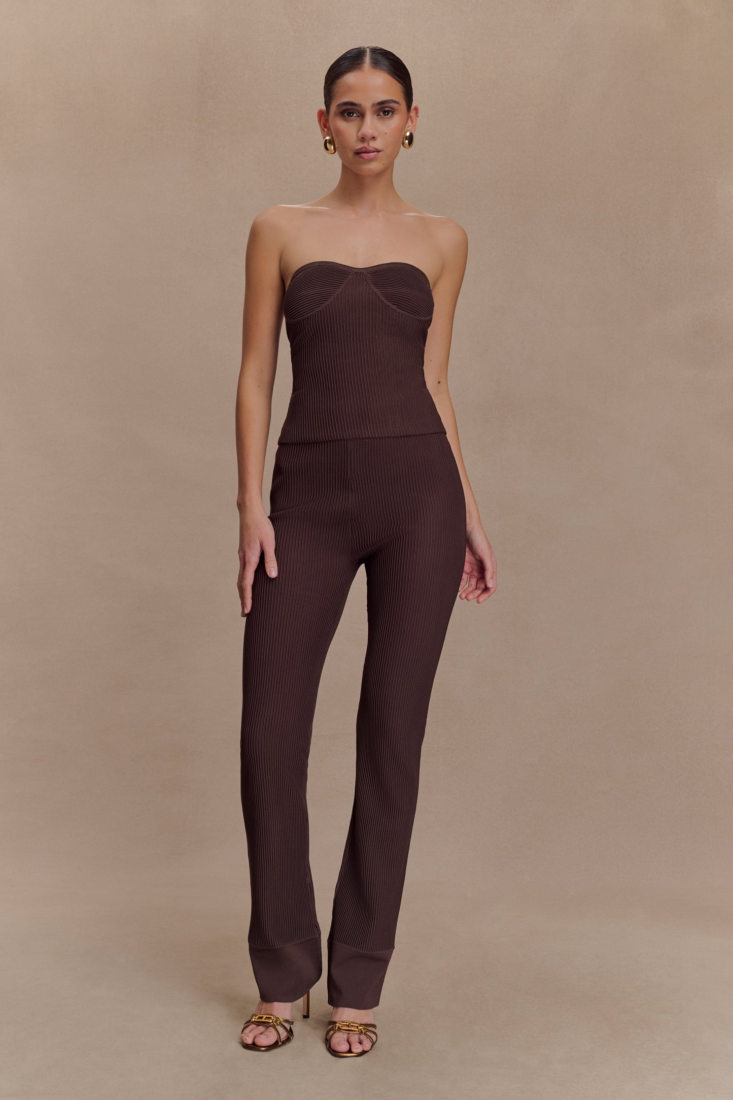 Elodie Haut en Tricot à Bonnets sans Bretelles - Chocolat