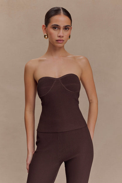 Elodie Haut en Tricot à Bonnets sans Bretelles - Chocolat