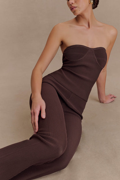 Elodie Haut en Tricot à Bonnets sans Bretelles - Chocolat