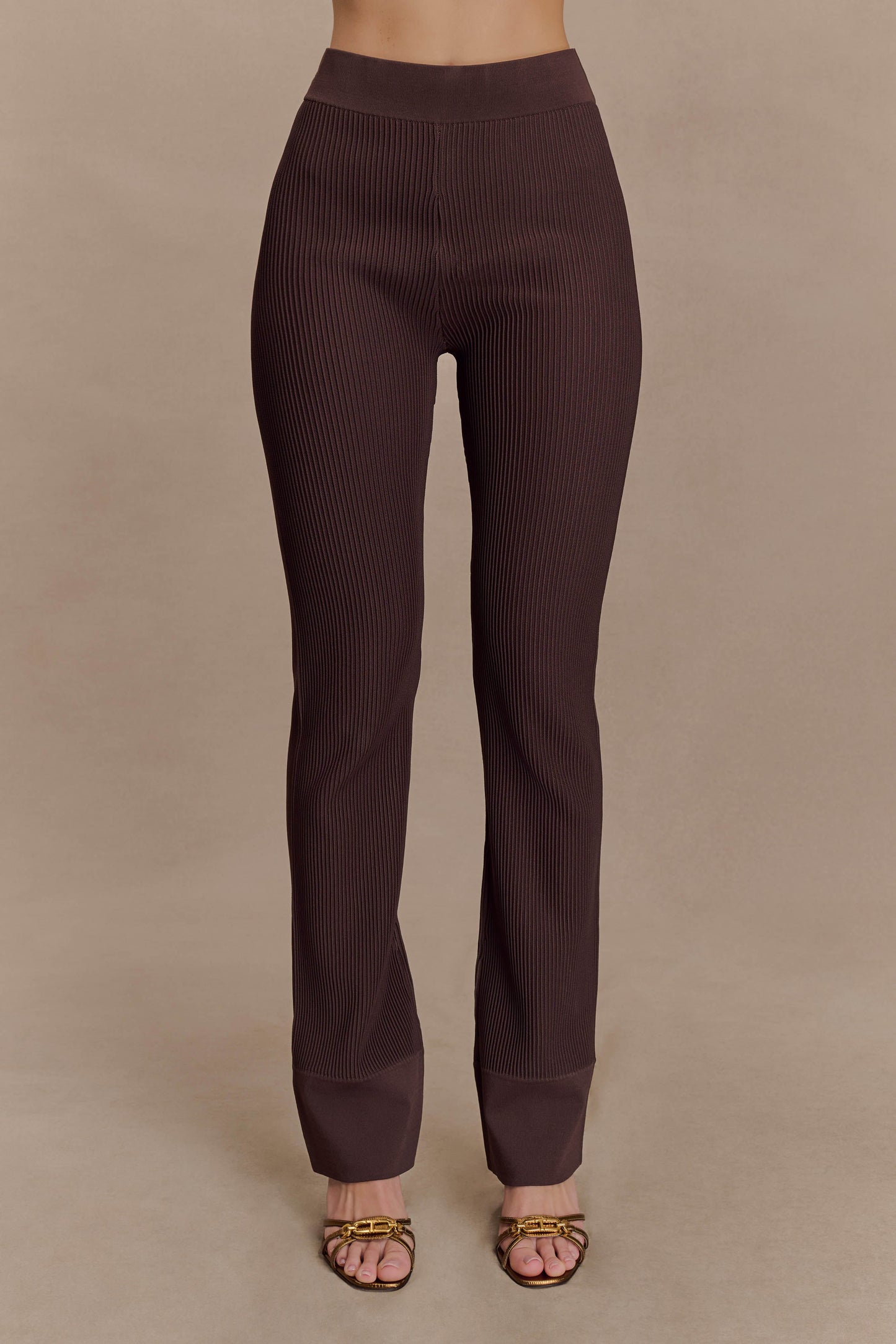 Pantalon côtelé en tricot Elodie - Chocolat