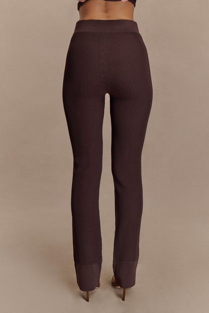 Pantalon côtelé en tricot Elodie - Chocolat