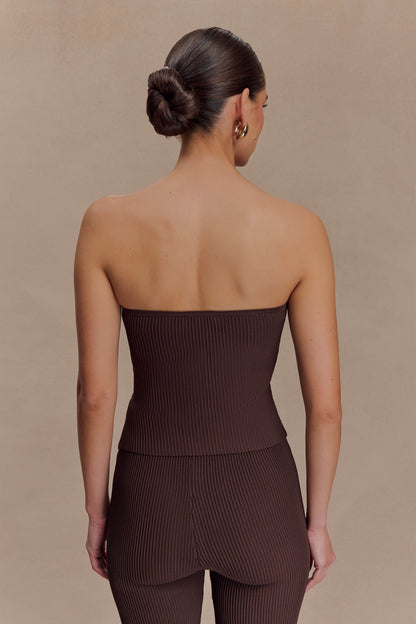 Elodie Haut en Tricot à Bonnets sans Bretelles - Chocolat