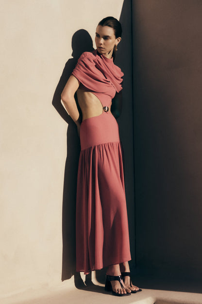 Robe midi en mousseline de soie Georgina - Rose brûlé