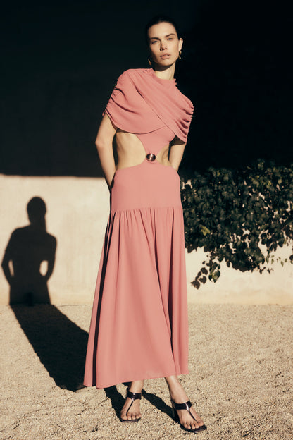 Robe midi en mousseline de soie Georgina - Rose brûlé