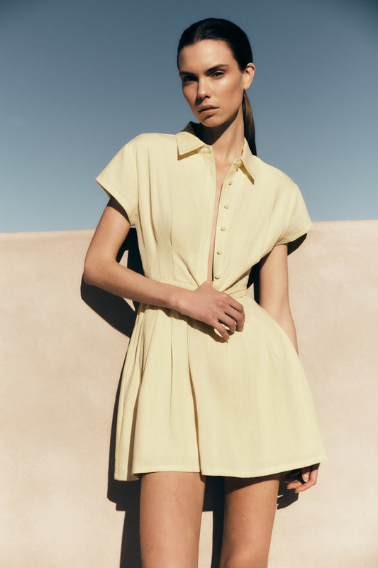 Mini-robe en lin à boutons Aysha - Citron