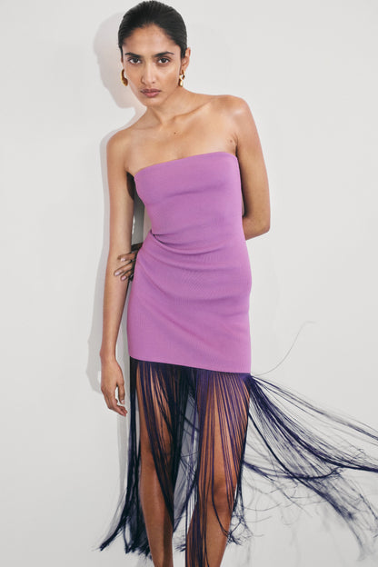 Koah Robe Maxi Tricot à Franges et Emmanchures - Violette