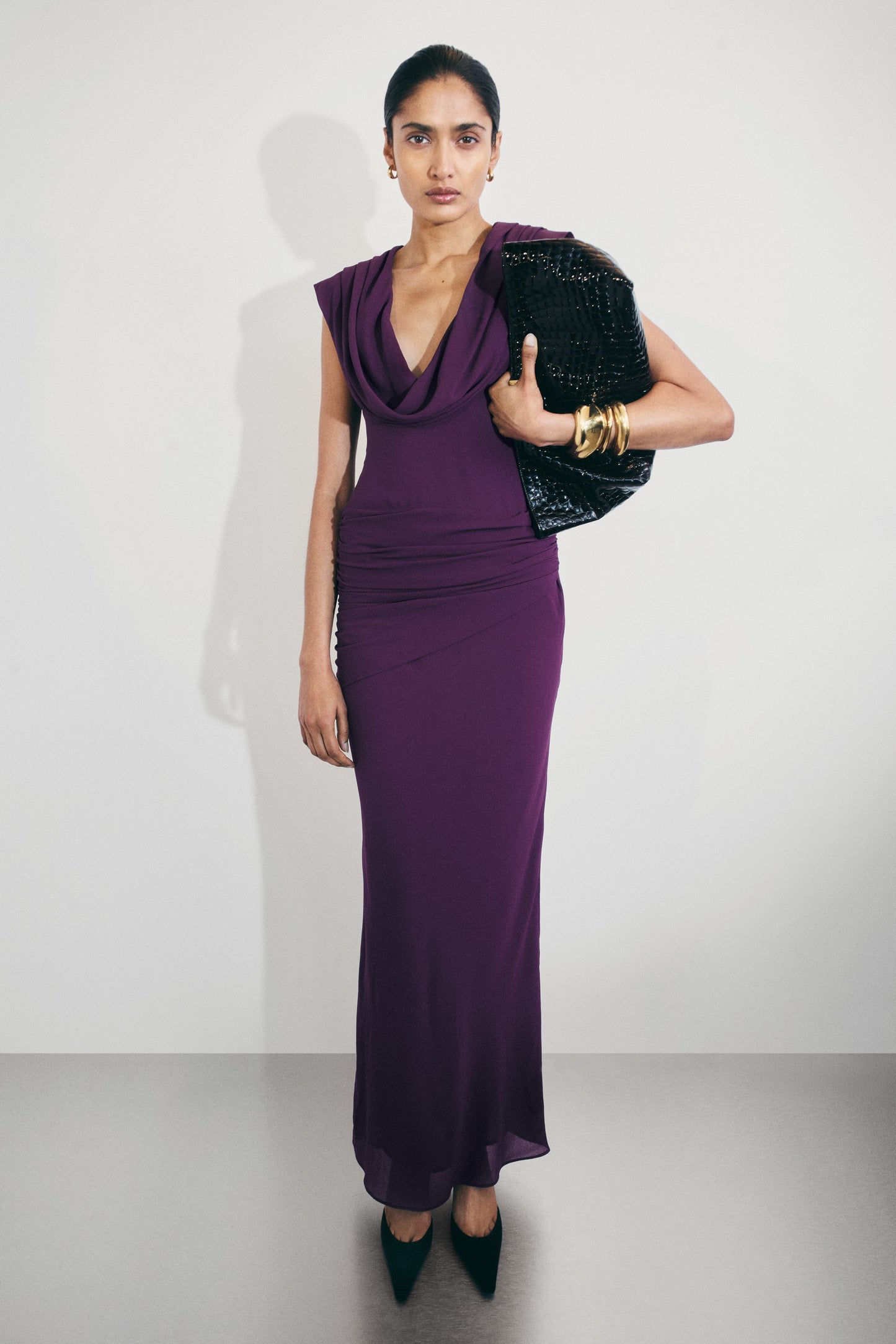 Robe Maxi Giulia en Chiffon à Drapé - Violette