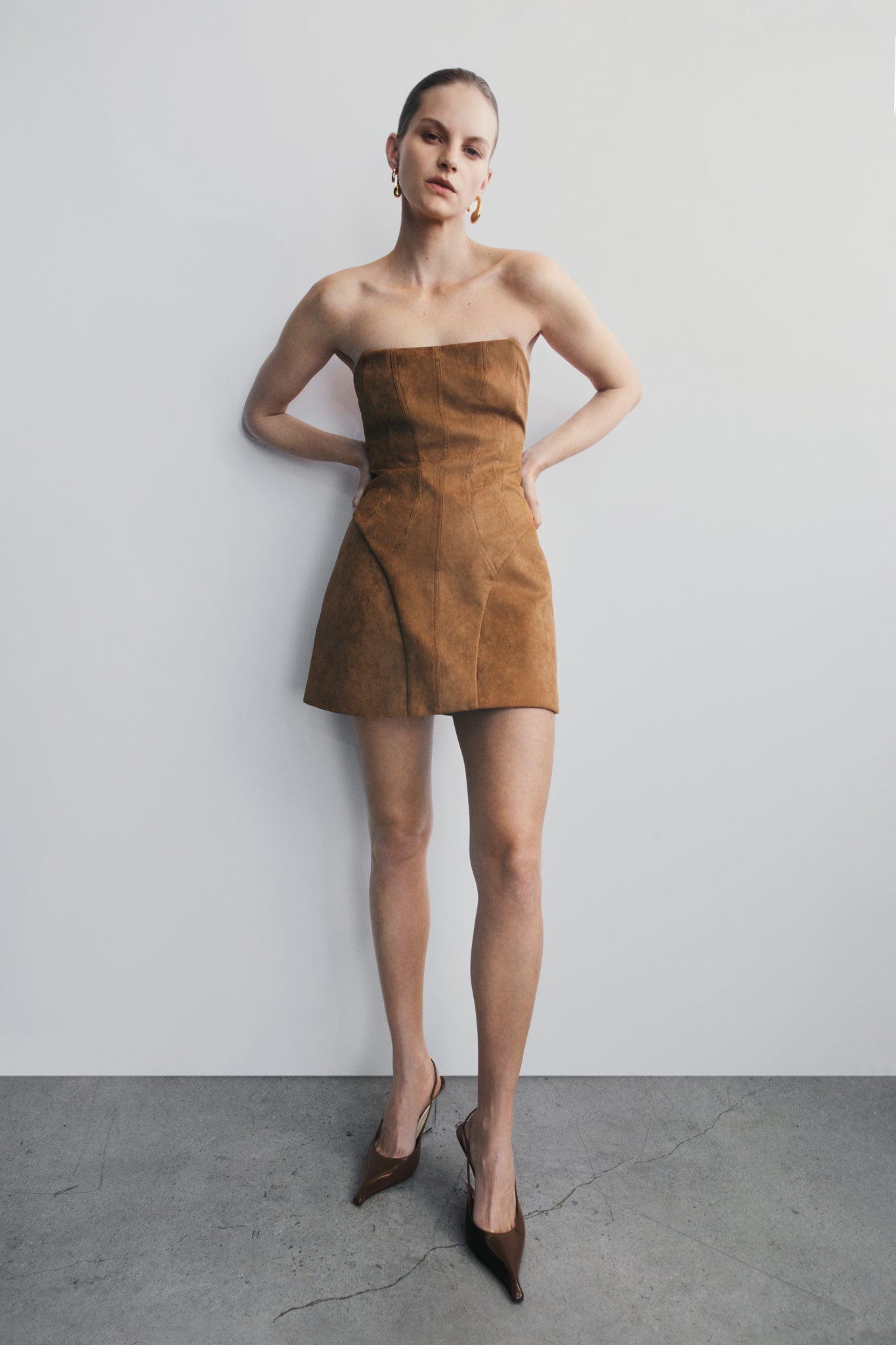 Mini-robe en similicuir de daim Andy - Camel