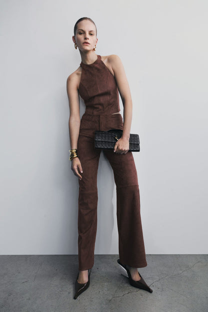 Halter en simili daim Logan - Chocolat noir