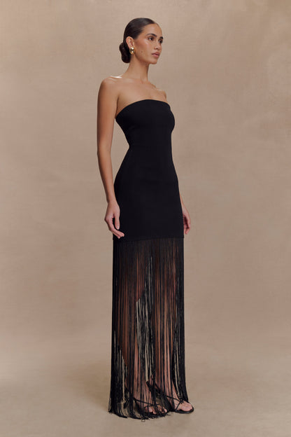 Robe maxi en jersey côtelé à franges Koah - Noir