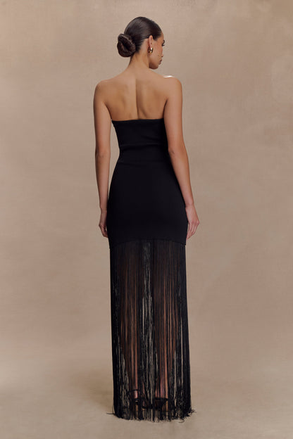 Robe maxi en jersey côtelé à franges Koah - Noir