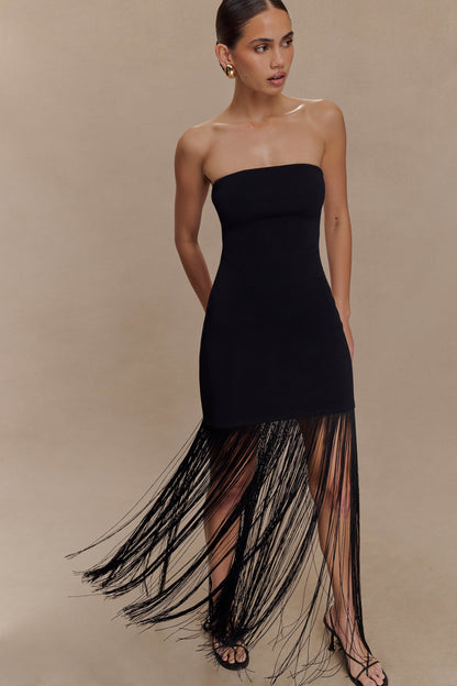 Robe maxi en jersey côtelé à franges Koah - Noir