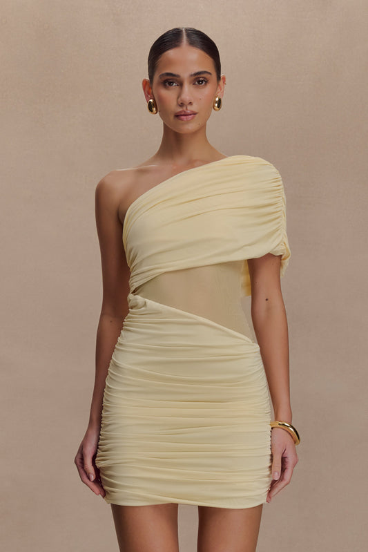Mini-robe en maille à une épaule Dallas - Citron