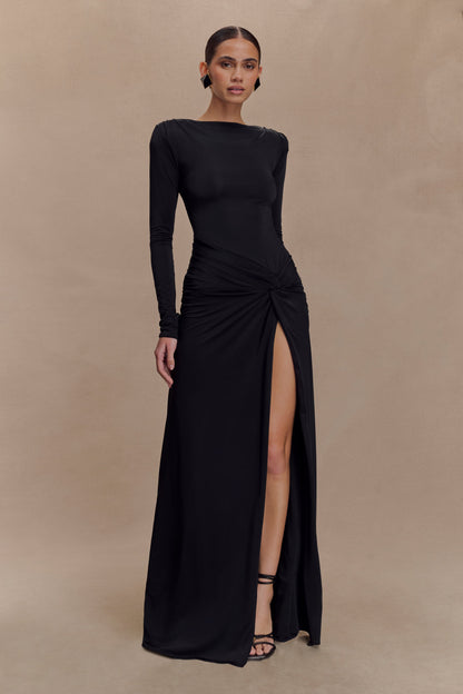 Robe Maxi Deanna à Manches Longues et Plissée - Noire