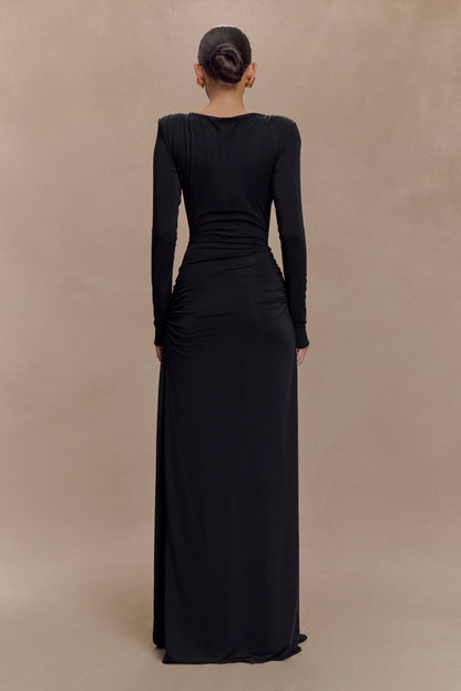 Robe Maxi Deanna à Manches Longues et Plissée - Noire