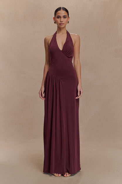 Robe Maxi Halter à Fronces Yelena - Brun-Rouge