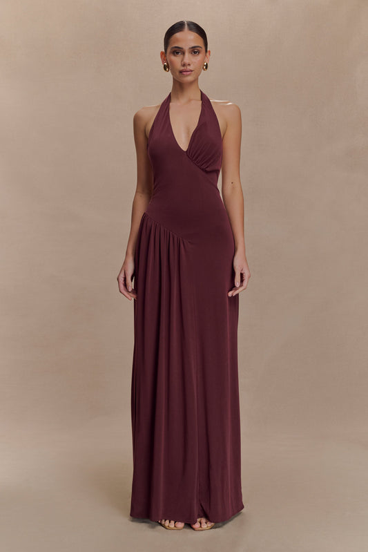 Robe Maxi Halter à Fronces Yelena - Brun-Rouge