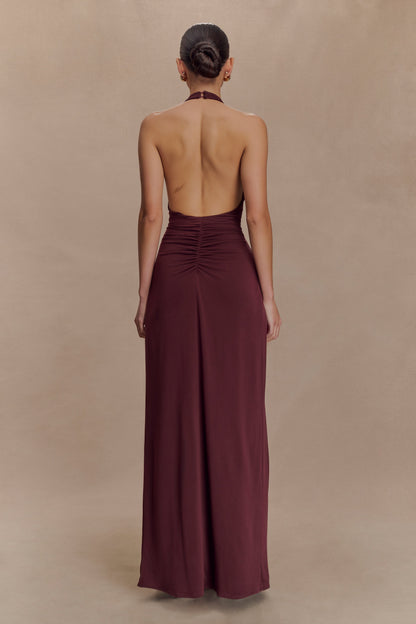 Robe Maxi Halter à Fronces Yelena - Brun-Rouge