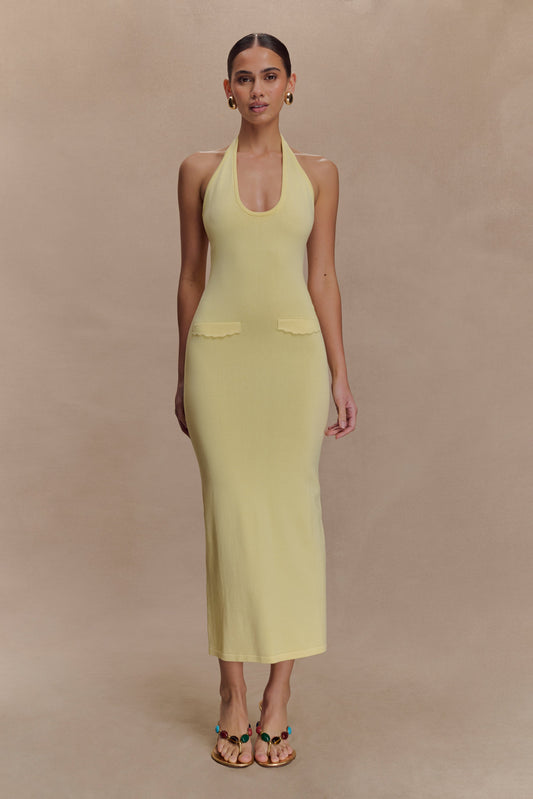 Robe mi-longue en tricot à col halter Ovina - Citron
