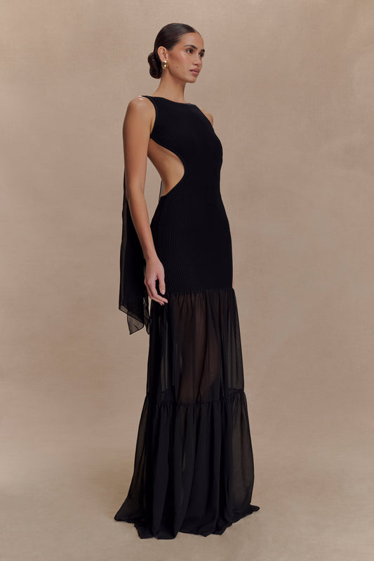 Haille Robe Maxi en Chiffon Tricoté - Noir