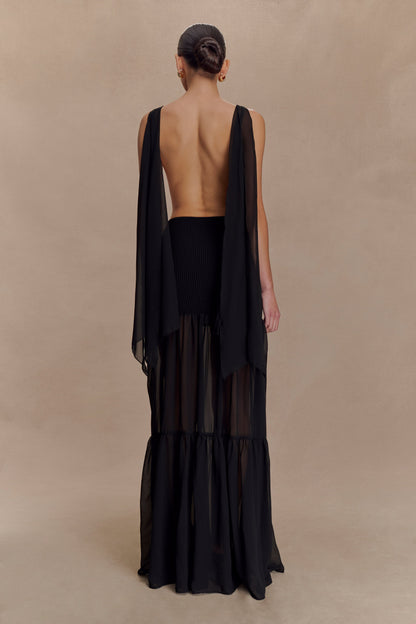 Haille Robe Maxi en Chiffon Tricoté - Noir