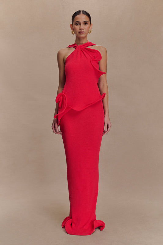 Robe Maxi Caprice en Tricot à Décolleté Croisé - Rouge