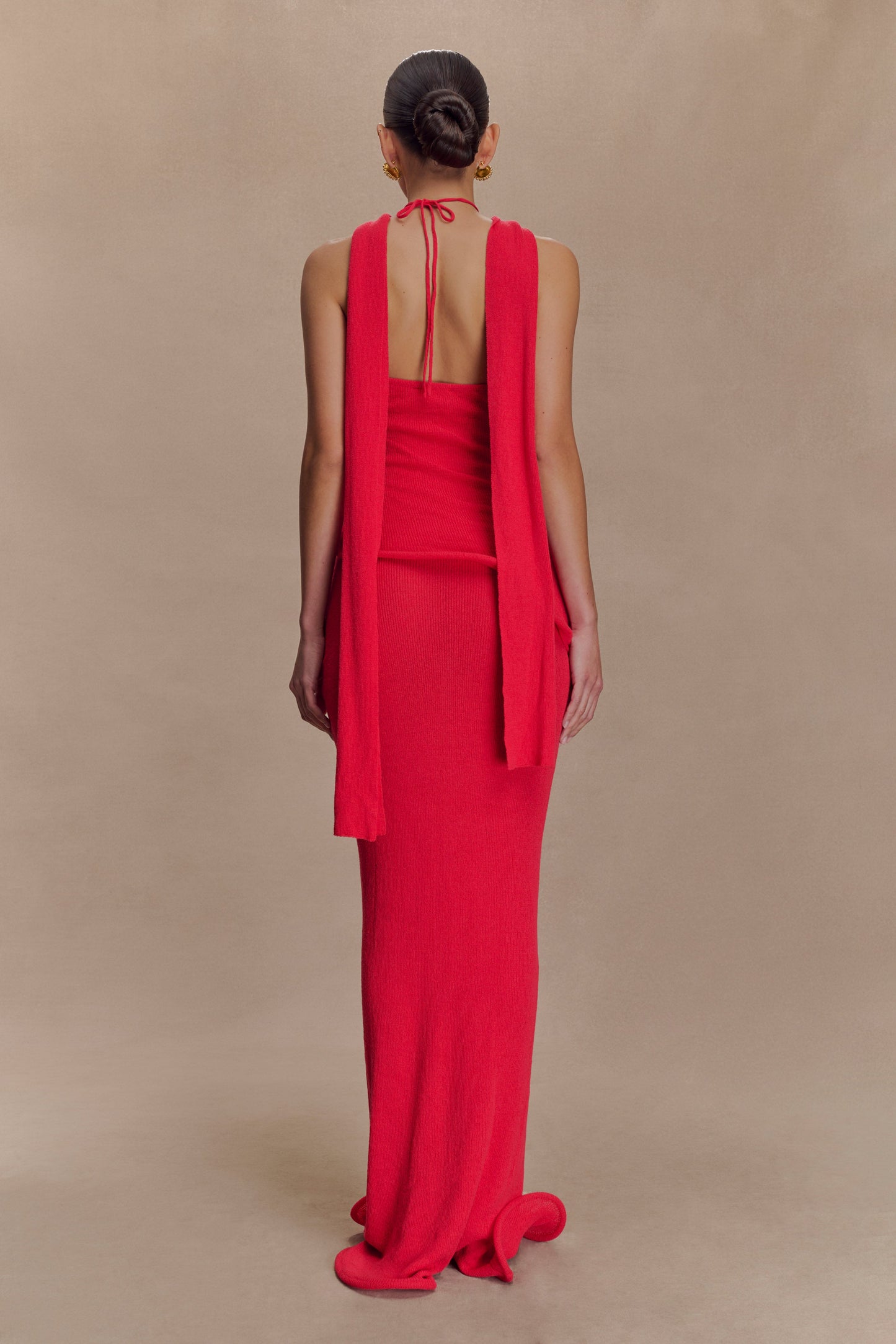 Robe Maxi Caprice en Tricot à Décolleté Croisé - Rouge