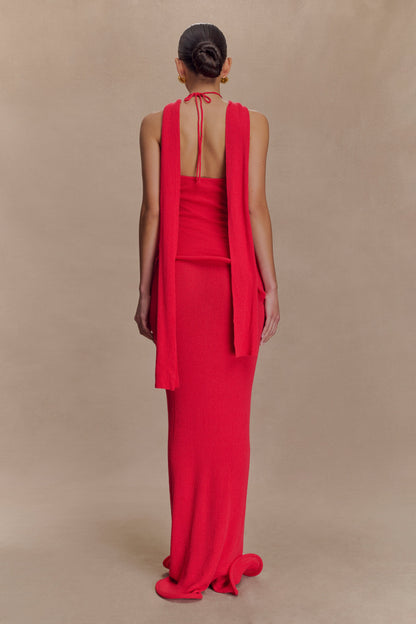Robe Maxi Caprice en Tricot à Décolleté Croisé - Rouge