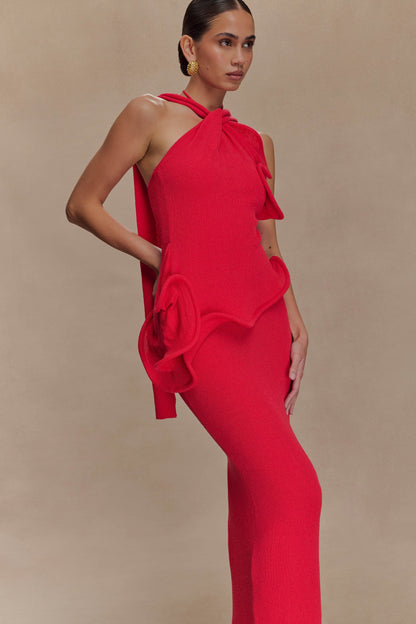 Robe Maxi Caprice en Tricot à Décolleté Croisé - Rouge