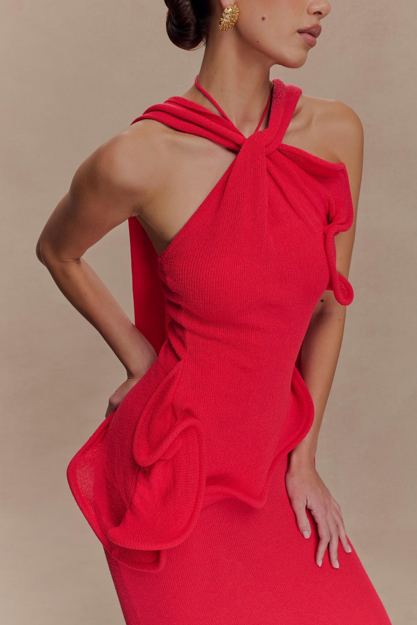 Robe Maxi Caprice en Tricot à Décolleté Croisé - Rouge