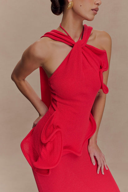 Robe Maxi Caprice en Tricot à Décolleté Croisé - Rouge