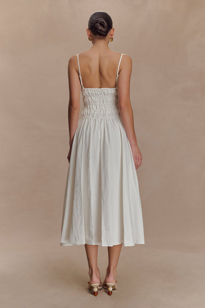 Robe midi en coton à plis Elias - Blanc