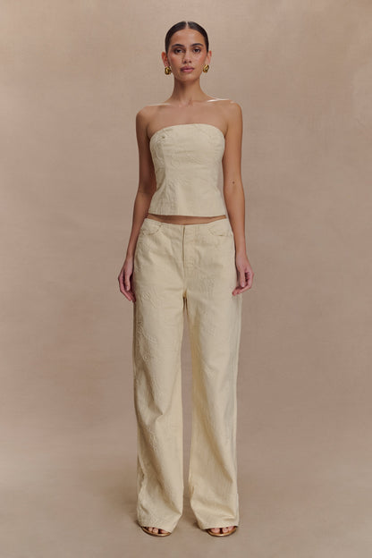 Corset en jean brodé ébène - Crème