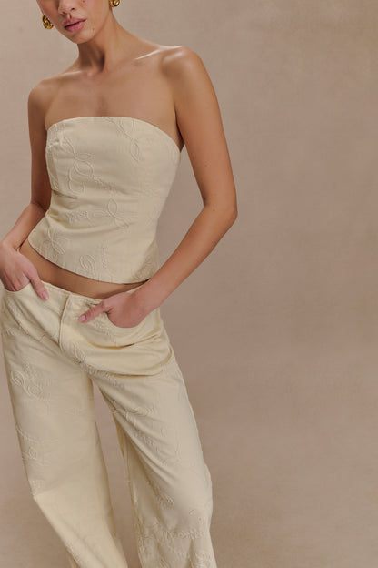 Corset en jean brodé ébène - Crème