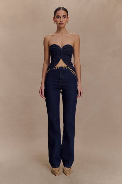 Top en jean sans bretelles à surpiqûres Tully - Bleu indigo