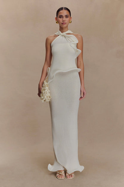 Robe Maxi Caprice en Tricot à Décolleté Halter - Blanc