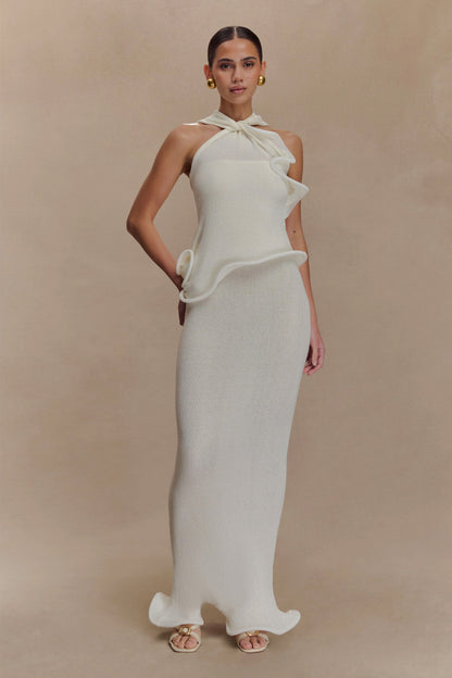 Robe Maxi Caprice en Tricot à Décolleté Halter - Blanc