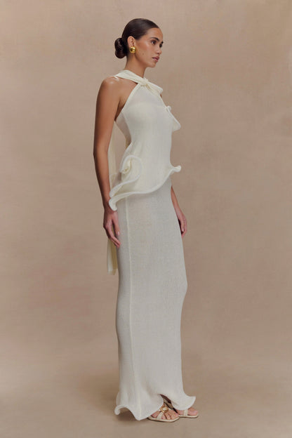 Robe Maxi Caprice en Tricot à Décolleté Halter - Blanc