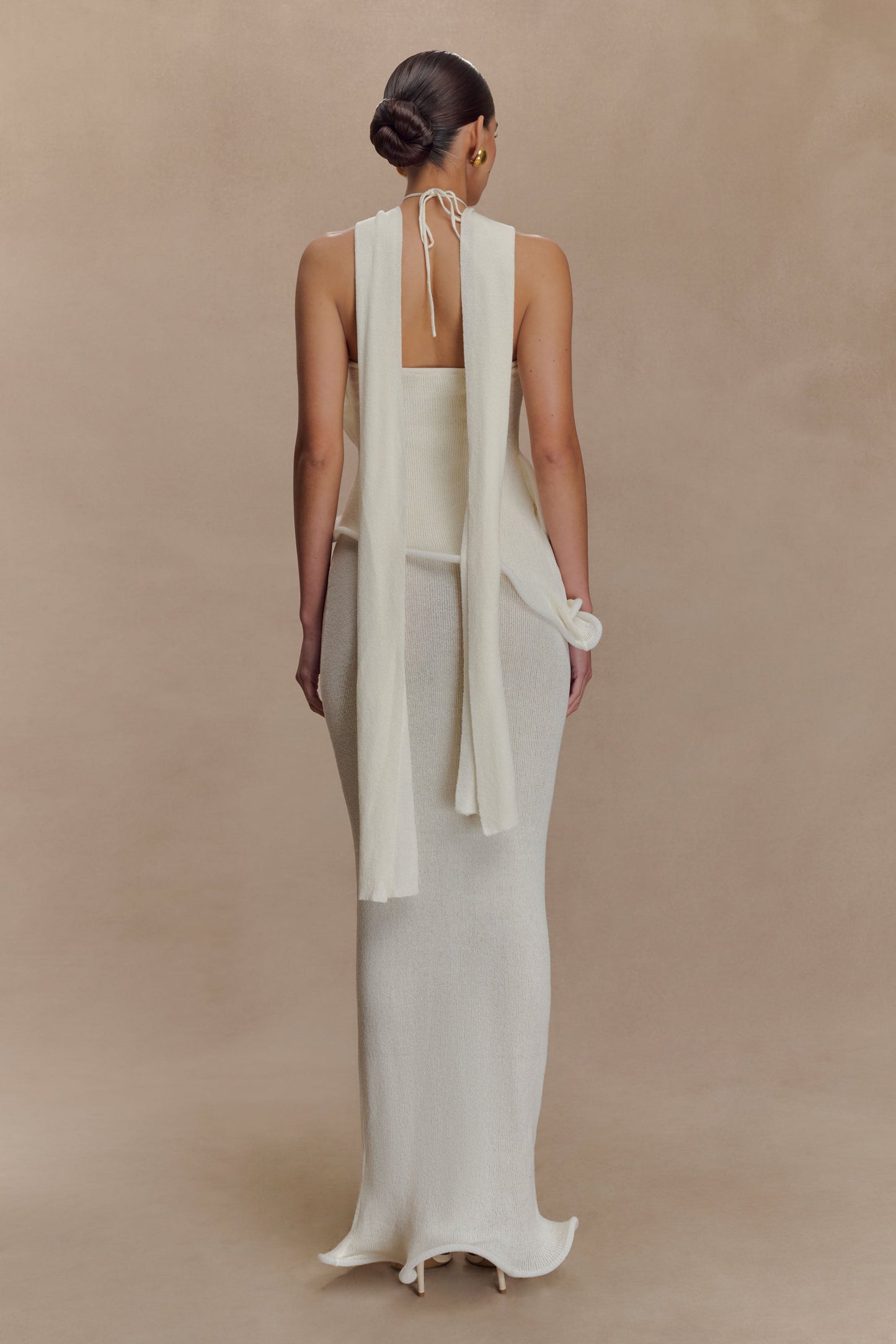 Robe Maxi Caprice en Tricot à Décolleté Halter - Blanc