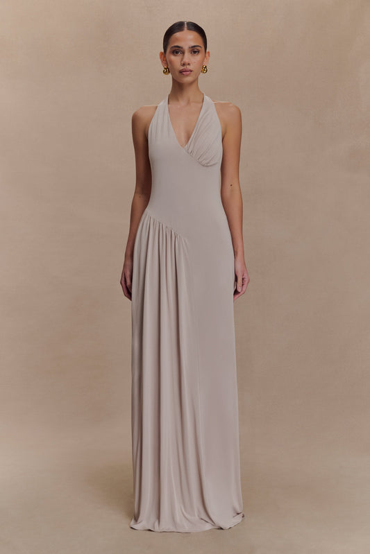 Jupe Maxi Halter à Volants Yelena - Taupe