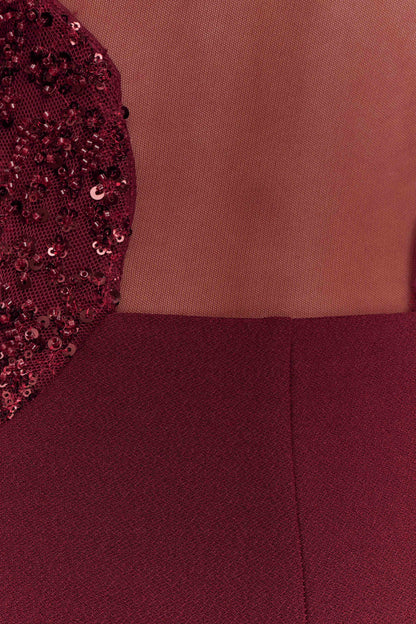 Robe Maxi en Crêpe Perlée Angelique - Vin Rouge
